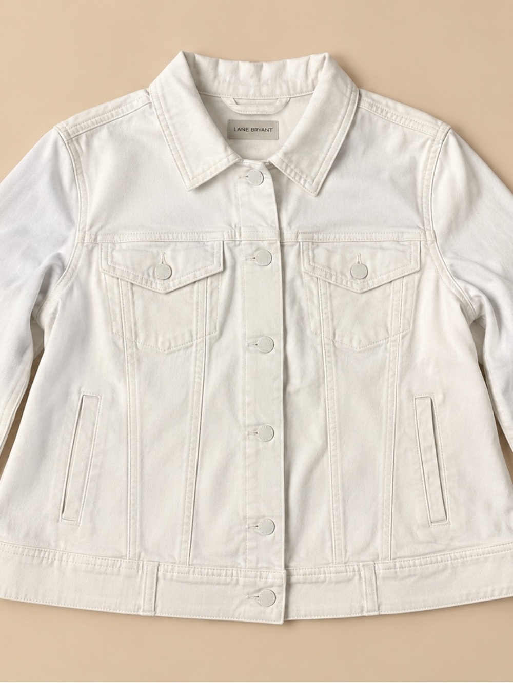 Lane Bryant Crisp White Denim Jacket with Classic Pockets